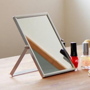 ミラー 高さ19.5cm 卓上 角度調節 スタンドミラー アルミミラー 鏡