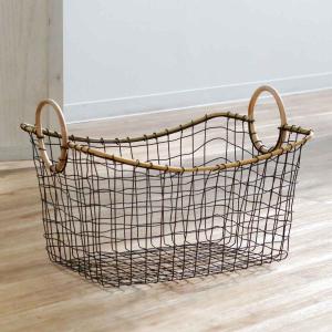 １３点セット☆ワイヤーバスケット　藤カゴ　ホウロウ製品 ちどり産業 ワイヤーバスケット 籐のカゴ 幅38×奥行27×高さ17cm