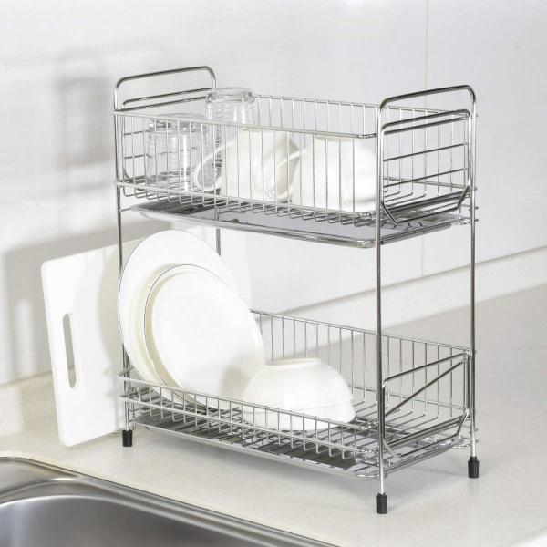 水切りラック 2段 スリム ステンレス製 まな板受け付き アットアクア （ 水切りかご 水切りカゴ ...