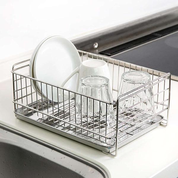 水切りラック ミニ どこでも置けるトレー付き ステンレス製 アットアクア （ 水切りかご 水切りカゴ...