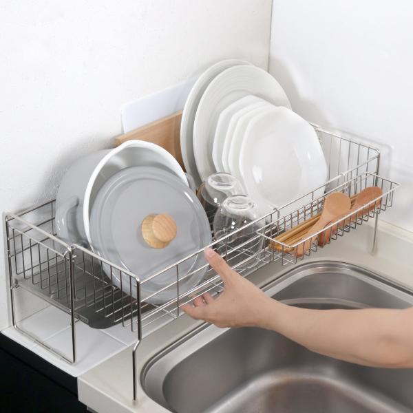 水切りラック シンクサイド幅の広がる水切りハイ 幅15×奥行57cm （ シンク上 伸縮 スリム ス...