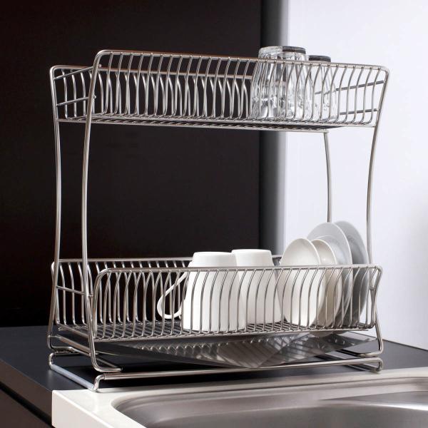 水切りかご 18-8 ステンレス製 水切りラック 2段 スリム サスティナ （ 水切りカゴ ディッシ...