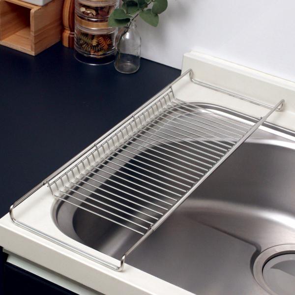 水切りラック 18-8 ステンレス製 スライド水切りラック サスティナ （ 水切りプレート シンク上...