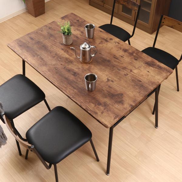 ダイニングテーブル 幅120cm テーブル スチール脚 ヴィンテージ調 収納付 （ 4人掛け 長方形...