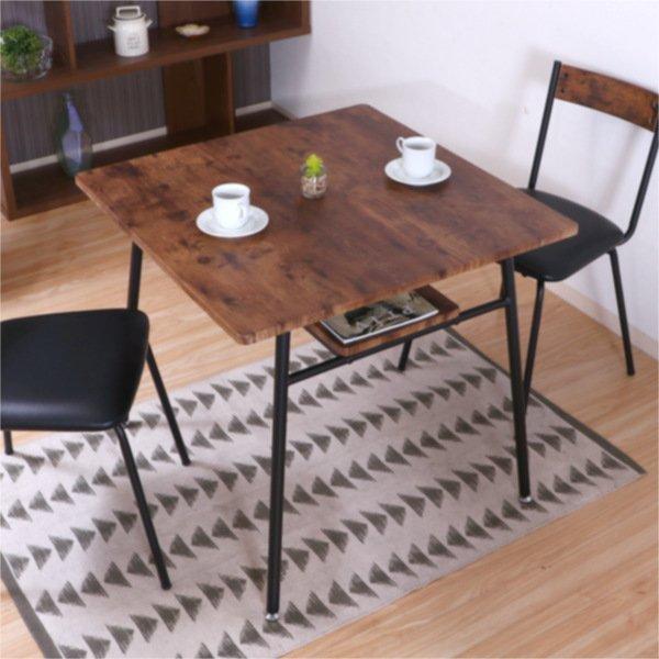 ダイニングテーブル 幅75cm コンパクト テーブル スチール脚 木目調 ヴィンテージ調 収納 ラッ...