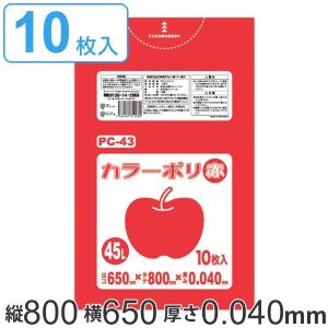 ポリ袋 45L 80x65cm 10枚入り レッド 厚さ 0.04mm （ ゴミ袋 45 リットル カラーポリ袋 つるつる 学校 工作 ゴミ ごみ ごみ袋 LLDPE キッチン 分別 袋 ふくろ ）｜interior-palette