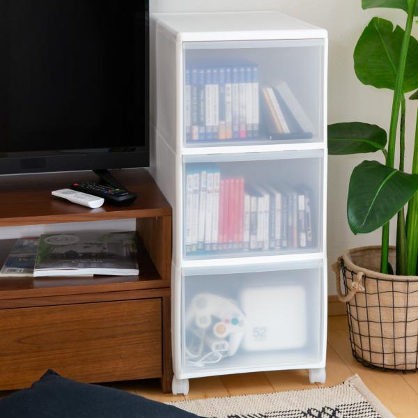 収納ケース MOS ワイドストッカー 幅34×奥行46.5×高さ78cm 3段 プラスチック 深型 ...