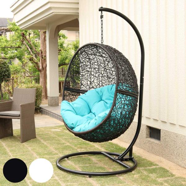ハンギングチェア 1人用 アジアンリゾート風 クッション付 Breeze カゴ幅100cm （ 開梱...