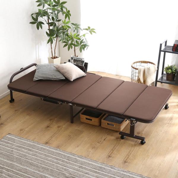 折りたたみベッド シングル 高反発 ウレタン キャスター 収納 折りたたみ ベッド （ ベット 折り...