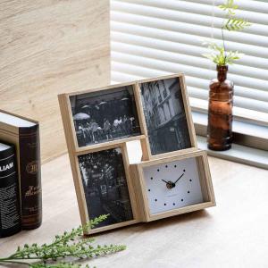 時計 BIT4 ASH 写真立て 木製 北欧風 （ フォトフレーム 壁掛け 掛け時計 置き時計 壁掛け時計 3面 掛け 置き 両用 スタンド付き プレゼント ）｜interior-palette