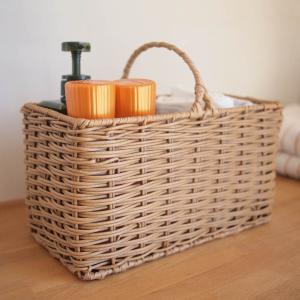 Towc トーク フェイクラタンバスケット ワンハンドル 角形