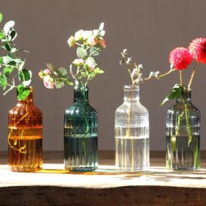 花瓶 ウェーブボトル フラワーベース 2WAY （ 花器 花びん 一輪挿し ガラス 花 グリーン 卓上花瓶 ボトル セパレート ）｜interior-palette