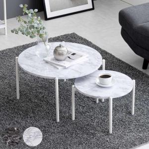 HAGiHARA ネストテーブル 大理石調 丸型 （ 2個セット 丸 テーブル