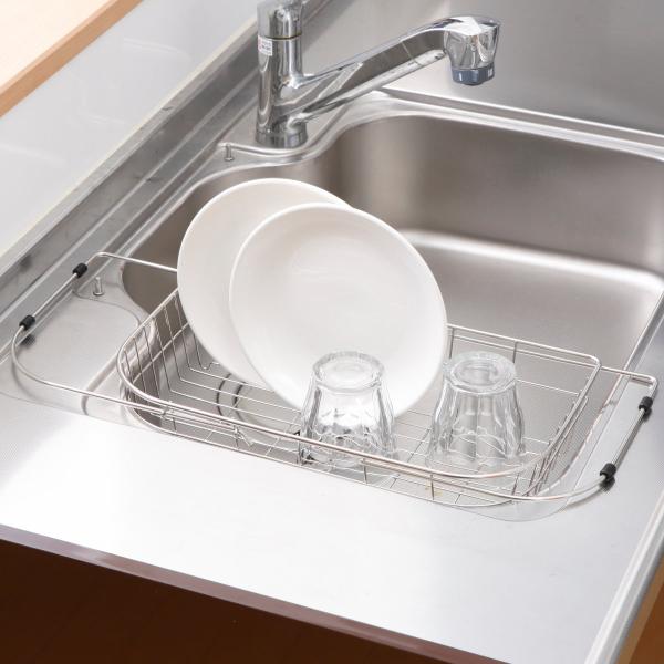 水切りラック アットアクア ステンレス製 シンクスライド式 水切りカゴ ワイド （ ステンレス 水切...
