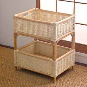 □在庫限り・入荷なし□ 籐 ランドリーボックス 3段 カゴ2個付 Natural