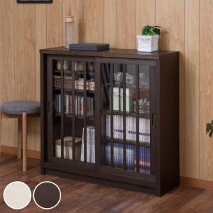 キャビネット 幅90.5cm ガラス引き戸 縦格子 和モダン調 日本製 完成品