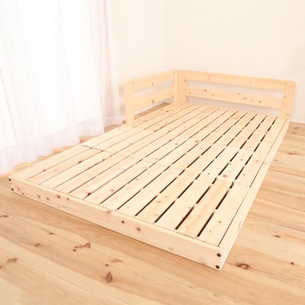 川の字ベッド セミシングル すのこ 国産ひのき 日本製 天然木 （ ガード付き 幅83cmフロアベッ...