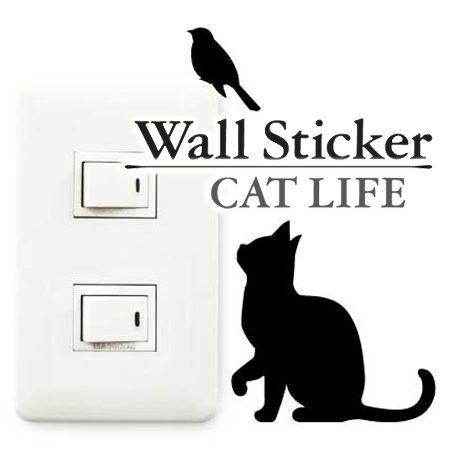 ウォールステッカー　壁紙シール　猫　鳥発見　CAT LIFE （ インテリアシール ウォールシール ...