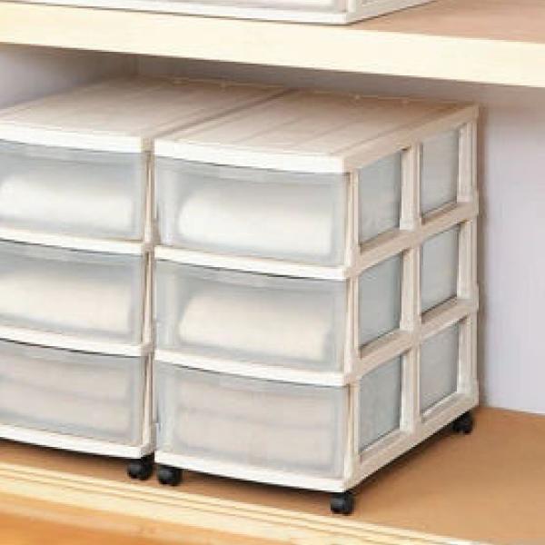 収納ケース 3段 エミング ロングストッカー 押入れ （ 幅40×奥行68×高さ68cm 押し入れ ...