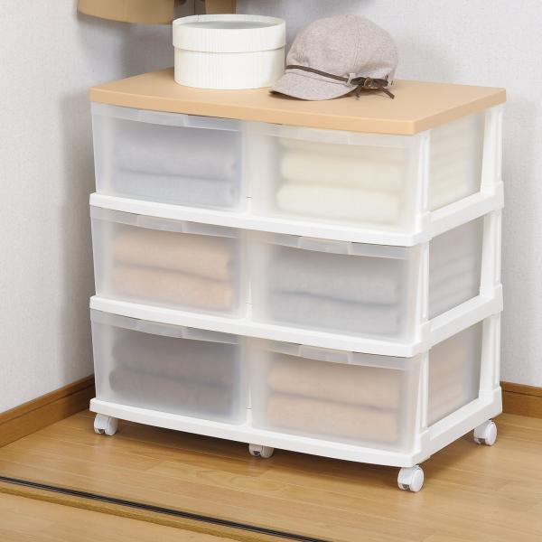 収納ケース エミング 深型ストッカー 木天板 ナチュラル天板 （ 幅69×奥行42×高さ67.5cm...