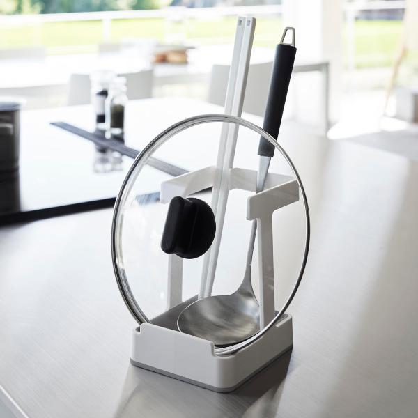 山崎実業 plate お玉＆菜箸＆鍋蓋スタンド プレート ホワイト （ 4903208017657 ...