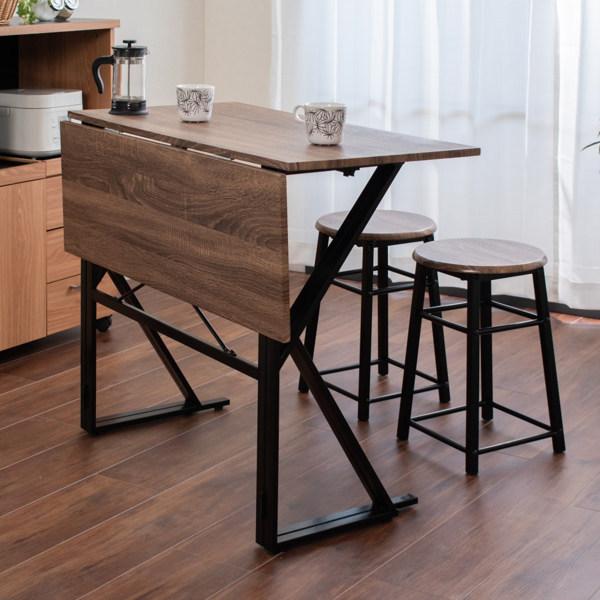 ダイニング3点セット カフェスタイル 片バタ天板 スツール2脚 （ ダイニングテーブル ダイニングチ...