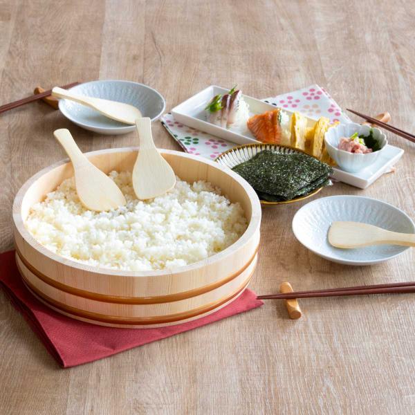 寿司桶 30cm おウチで楽しい 手巻き寿司桶 5点セット （ しゃもじ付き すし桶 天然木 木製 ...