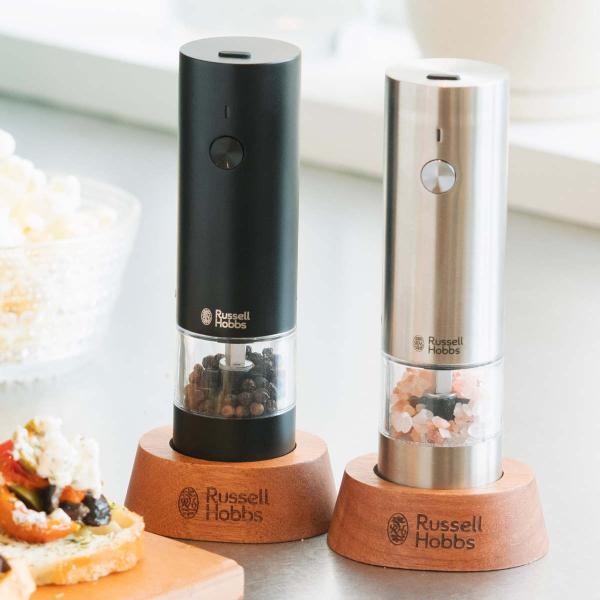 特典付き Russell Hobbs 充電式 電動ミル ソルト＆ペッパー ミニ 木台付き スパイスミ...