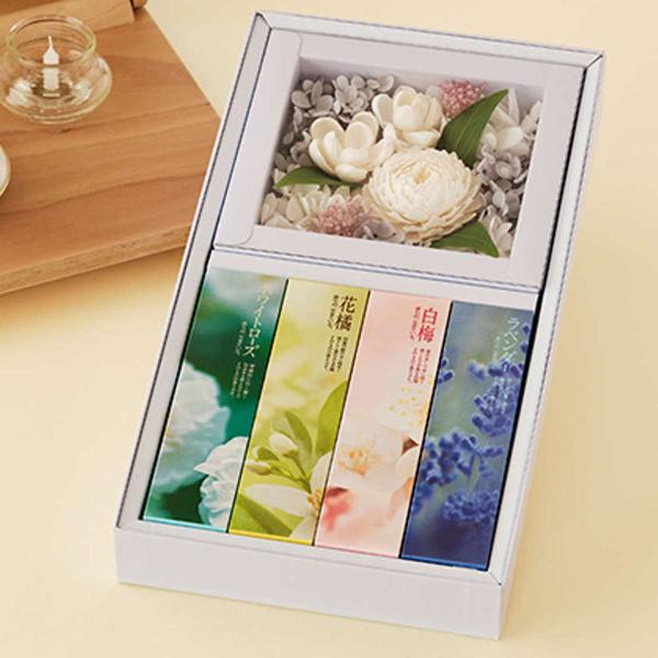 線香 セット かたりべ 飾れる フラワーボックス ギフト アレンジメントフラワー （ ギフトセット ...