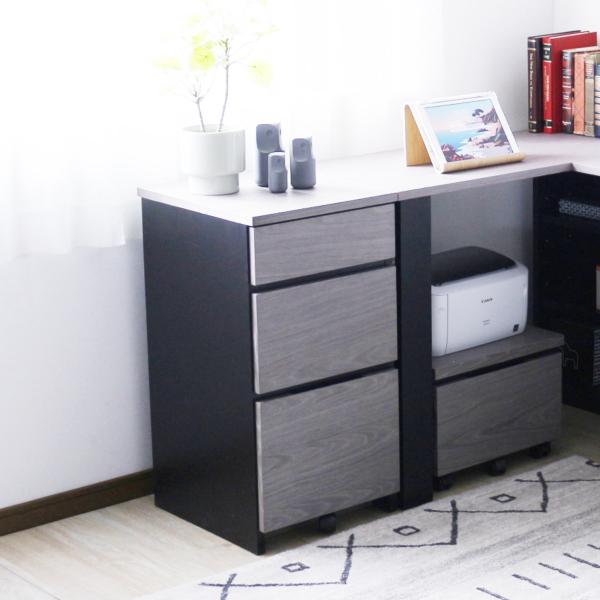 デスクワゴン 3段 キャスター付 幅40cm （ ワゴン サイドワゴン 引き出し 収納 デスク横 完...