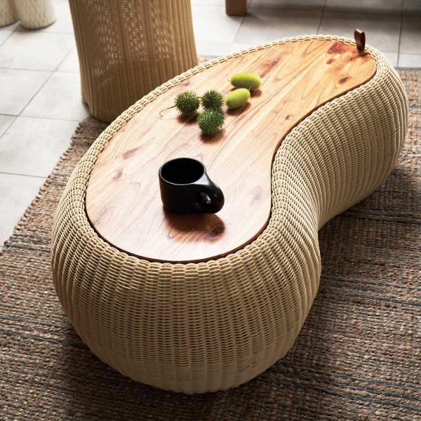 ビーンズ型 センターテーブル 幅114cm ラタン調 （ テーブル リビングテーブル ローテーブル ...