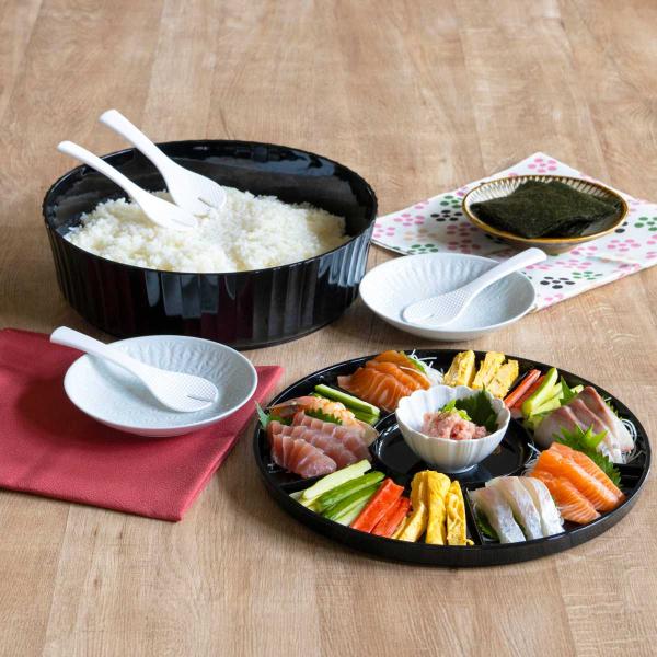 寿司桶 おウチで楽しい プラスチック 手巻き・ちらし寿司パーティーセット 6点セット （ 5合 すし...