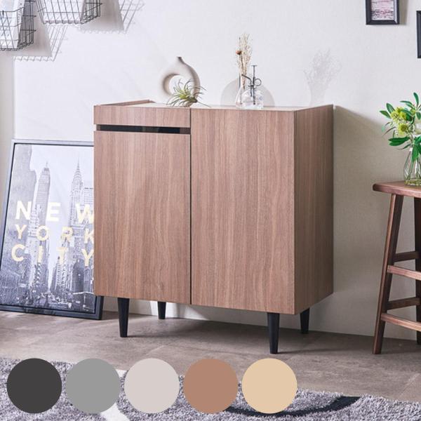 サイドボード 幅80cm キャビネット リビング収納 木目調 石目調 メラミン 脚付き （ 棚 ラッ...