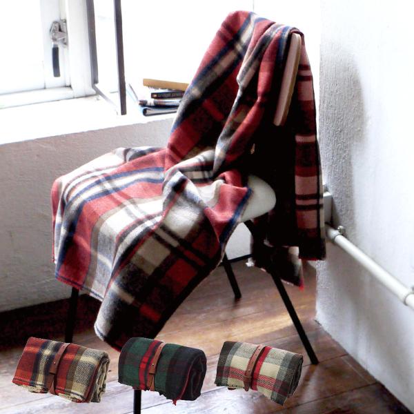 ブランケット 70×150cm チェック柄 ウール調 ブランケットピン付き （ ひざかけ 膝掛け 肩...