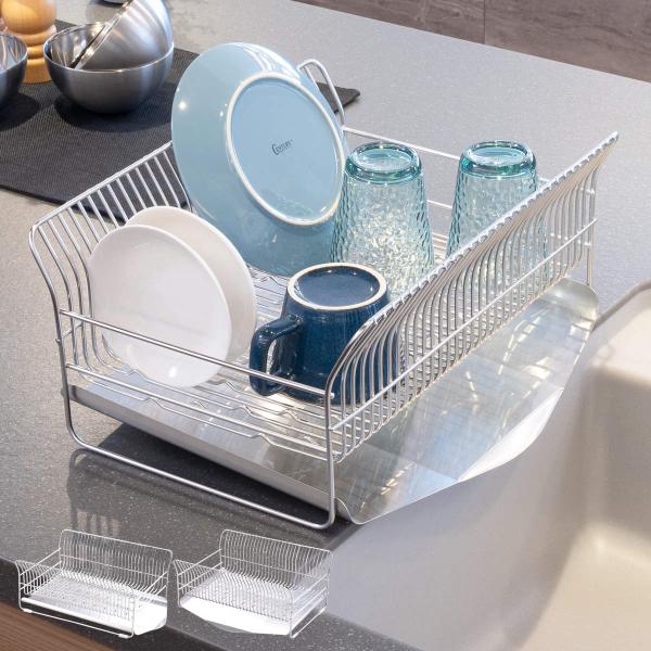 特典付き 水切ラック hanauta ハナウタ コンパクト 横置き 縦置き カゴ＆トレイ （ 水切り...