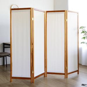 boo　美品　木製　四枚折り畳み　パーテーション 弘益 衝立 4連 高さ150cm 帆布 和風 天然木 完成品 （ パーテーション