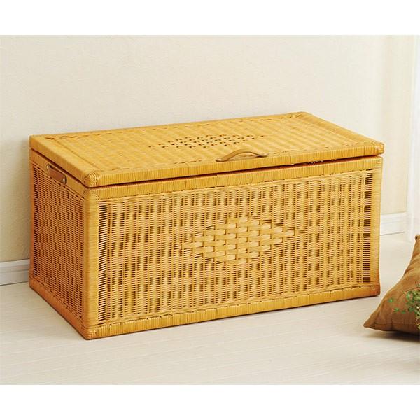 ラタンバスケッド　ふた付　大サイズ　幅80cm （ ラタン 脱衣カゴ ）
