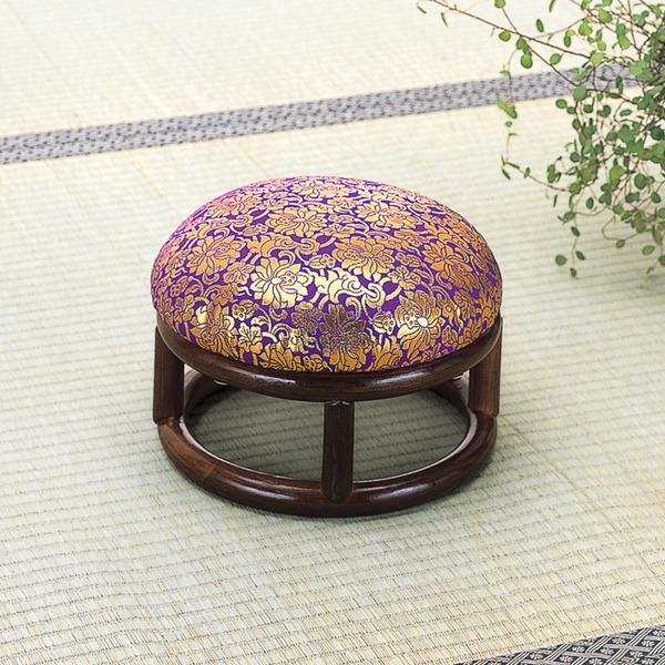 ラタンチェア 金襴正座椅子 紫 丸型 直径24cm （ ラタン 椅子 イス いす 法事 仏事 ）