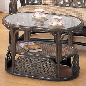 今枝商店 ラタンテーブル 円形 ガラス天板 棚付 籐家具 直径60cm