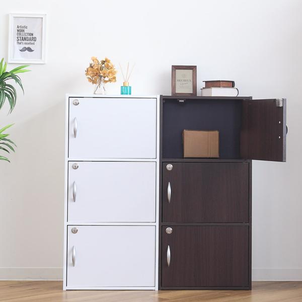 カラーボックス 3段 全段鍵付 幅42cm （ 収納 家具 鍵付き 棚 ロッカー BOX ）
