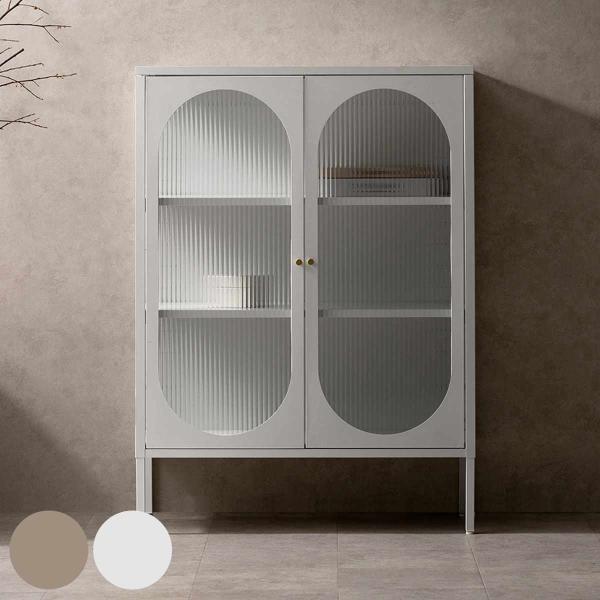 ガラスキャビネット 幅80cm Muun 可動棚 スチール 波板ガラス （ キャビネット 扉 ガラス...