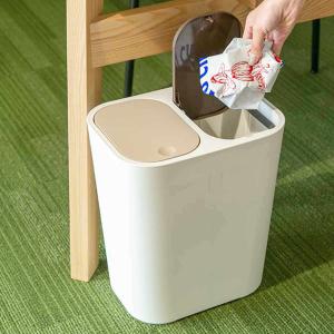 ゴミ箱 15L 分別 ふた付き ホワイト （ ごみ箱 15リットル 2分別 コンパクト リビング 袋が見えない プッシュ式 小さい ）