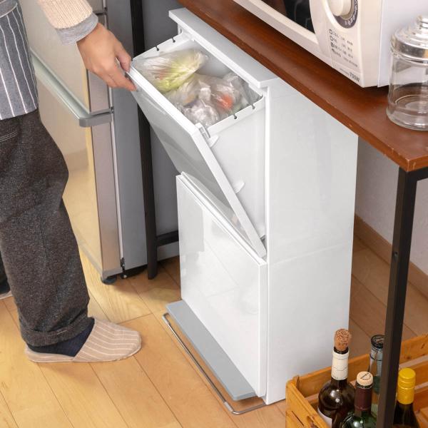 ゴミ箱 40L 2段 薄型 ワイド 分別 （ 40リットル ごみ箱 キッチン 分別 ふた付き スリム...