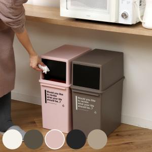 ゴミ箱 17L 浅型 カフェスタイル フロントオープン （ ごみ箱 17リットル フロント オープン ふた付き 小さめ 分別 コンパクト 積み重ねOK 幅24 スリム ）