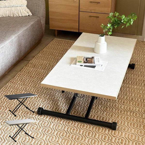 リビングテーブル 幅120cm 昇降式 レザー調天板 リフティングテーブル レザライン （ 昇降式テ...