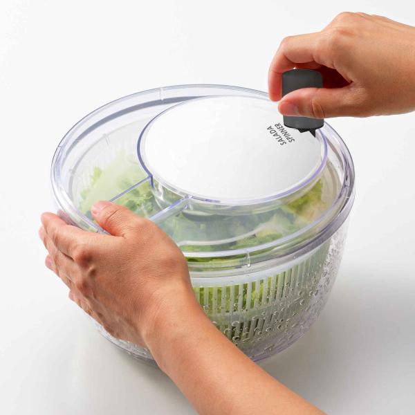 サラダスピナー クリア 食洗機対応 野菜水切り器 日本製 （ 野菜水切りかご スピナー 手動 水切り...