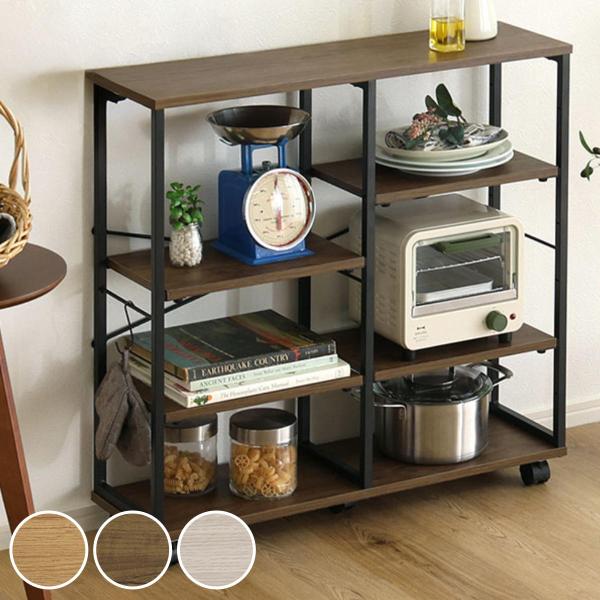 オープンラック 幅80cm 木目調 キャスター付き 省スペース スリム （ ラック 棚 奥行スリム ...