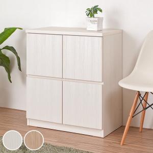 キャビネット 2段 スクエアキャビネット ロータイプ 板扉 幅70cm （ リビング収納 ラック 扉付き カウンター下 A4サイズ対応 日本製 完成品 ）