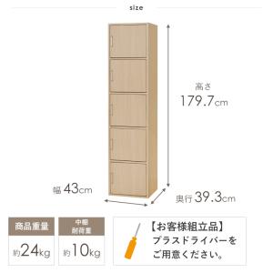 扉付き収納庫 5ドアタイプ キャビネット 木製 ナチュラル 幅45cm 奥行