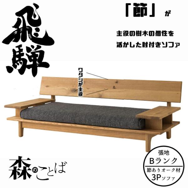 【開梱設置無料】HIDA 森のことば 肘付きソファ 3人掛け（194cm） 張地Bランク オーク材 ...